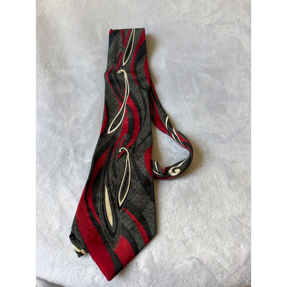 Gatsby Necktie Mens OS Red Black Good Abstract Geometric Silk Swirl Pattern